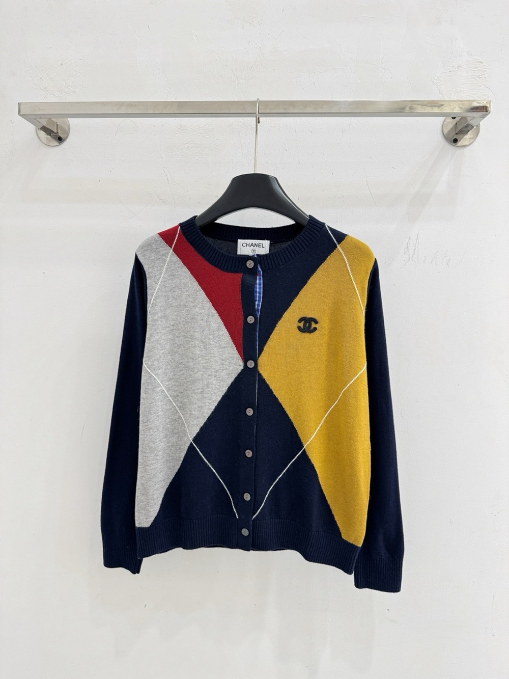🔷 Chanel Argyle Color Block Knit Cardigan Double C Logo